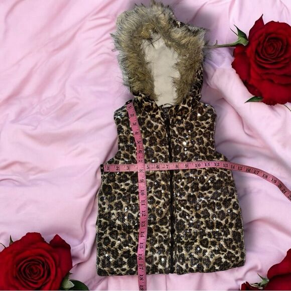 Children’s Place VTG Y2K Vest Animal Print Sequins Faux Fur Hooded Girl’s S 5/6 - Picture 8 of 16